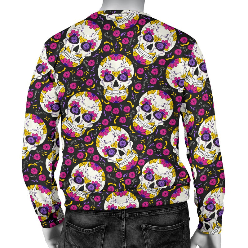 Sugar Skull Floral Pattern Men Crewneck Sweatshirt