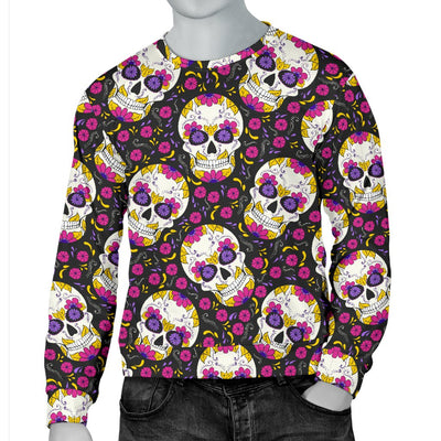 Sugar Skull Floral Pattern Men Crewneck Sweatshirt