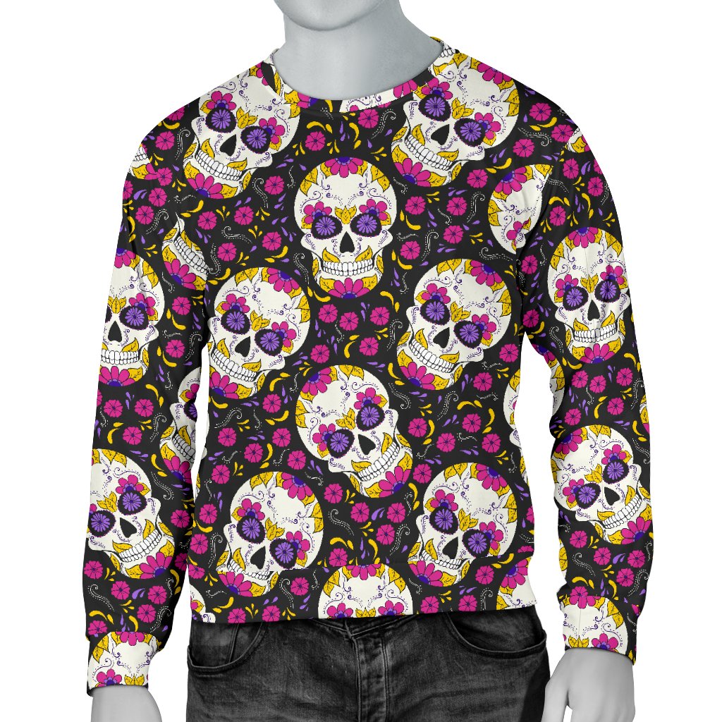 Sugar Skull Floral Pattern Men Crewneck Sweatshirt