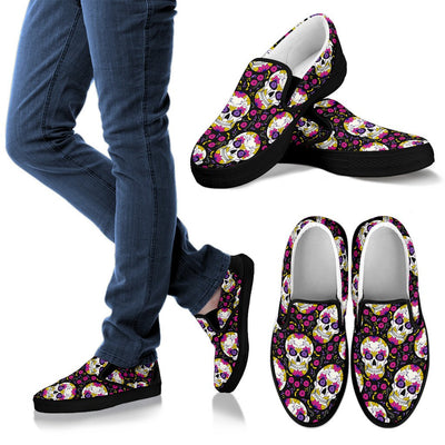 Sugar Skull Floral Pattern Men Slip On Shoes