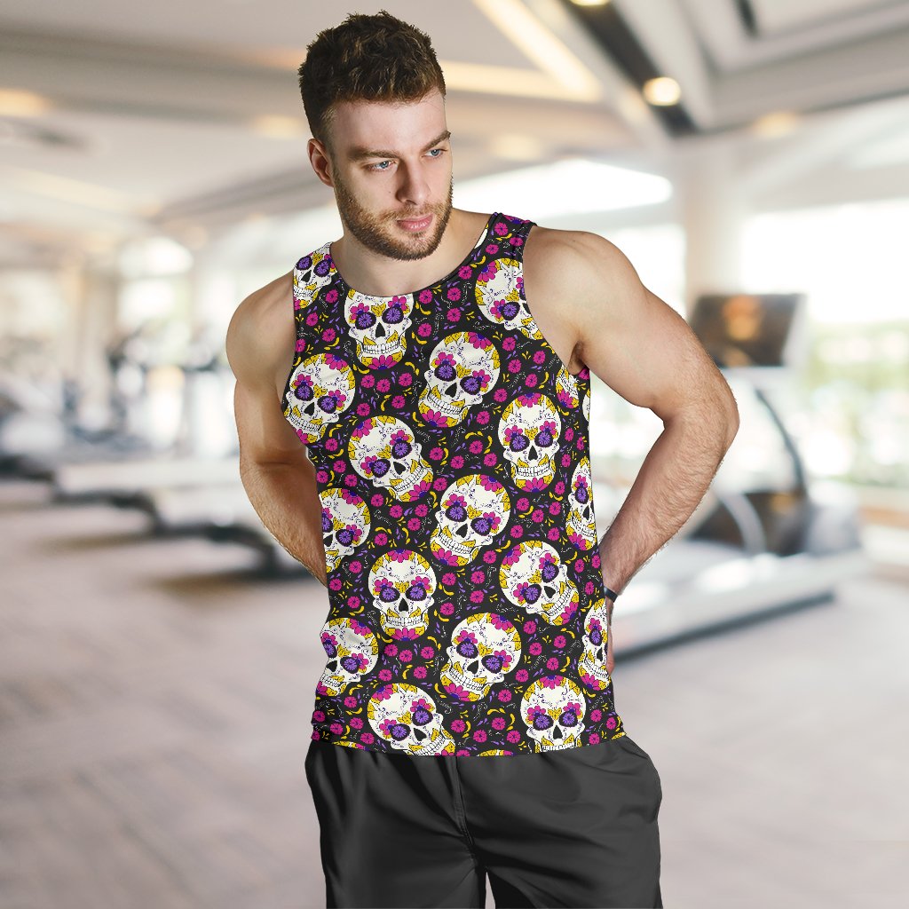 sugar skull Floral Pattern Men Tank Top