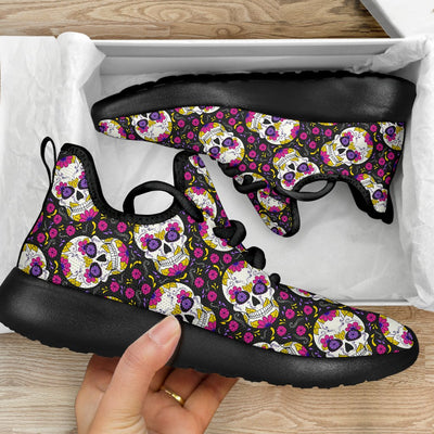 sugar skull Floral Pattern Mesh Knit Sneakers Shoes