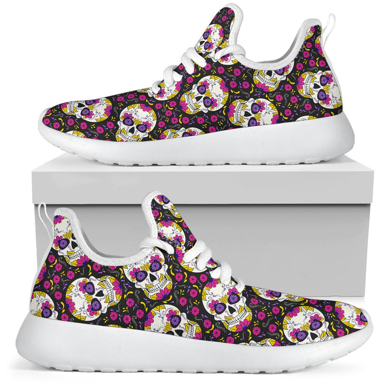 sugar skull Floral Pattern Mesh Knit Sneakers Shoes