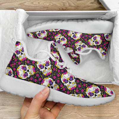 sugar skull Floral Pattern Mesh Knit Sneakers Shoes