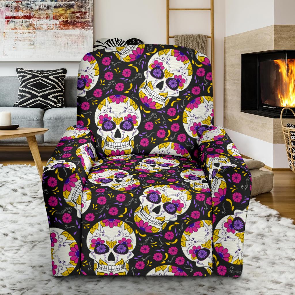 sugar skull Floral Pattern Recliner Slipcover-JORJUNE.COM