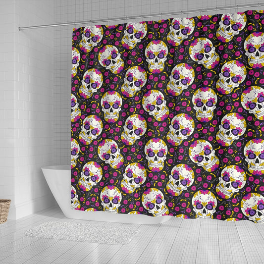 Sugar Skull Floral Pattern Shower Curtain