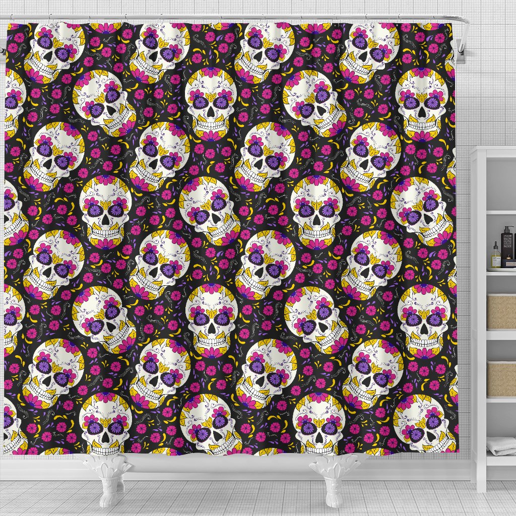 Sugar Skull Floral Pattern Shower Curtain