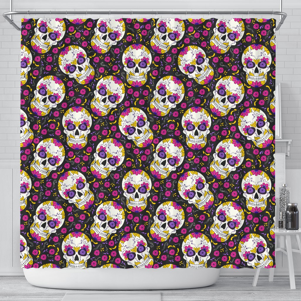 Sugar Skull Floral Pattern Shower Curtain
