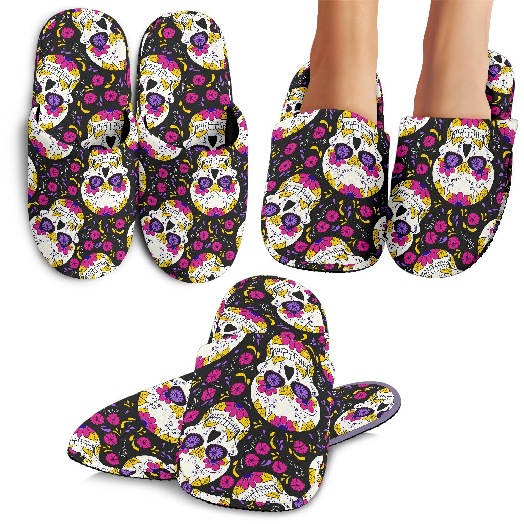 Sugar Skull Floral Pattern Slippers