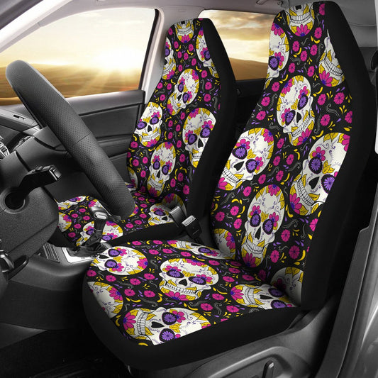 Sugar Skull Floral Pattern Universal Fit Car Seat Covers