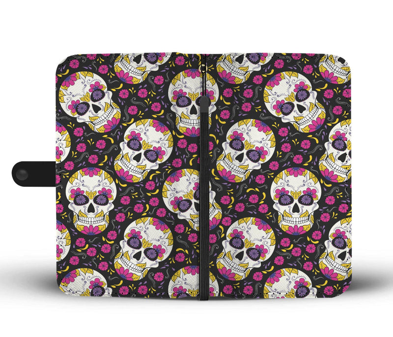 Sugar Skull Floral Pattern Wallet Phone Case