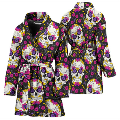 sugar skull Floral Pattern Women Bath Robe