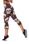 Sugar Skull Floral Pattern Women Capris