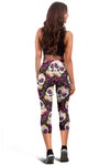 Sugar Skull Floral Pattern Women Capris