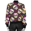 Sugar Skull Floral Pattern Women Casual Bomber Jacket