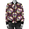 Sugar Skull Floral Pattern Women Casual Bomber Jacket