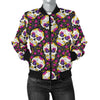 Sugar Skull Floral Pattern Women Casual Bomber Jacket