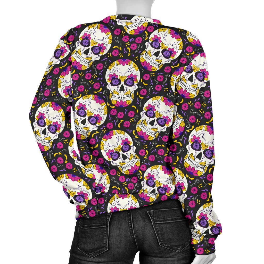 Sugar Skull Floral Pattern Women Crewneck Sweatshirt