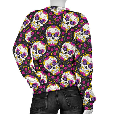 Sugar Skull Floral Pattern Women Crewneck Sweatshirt