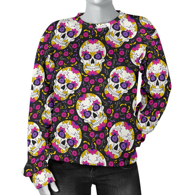 Sugar Skull Floral Pattern Women Crewneck Sweatshirt