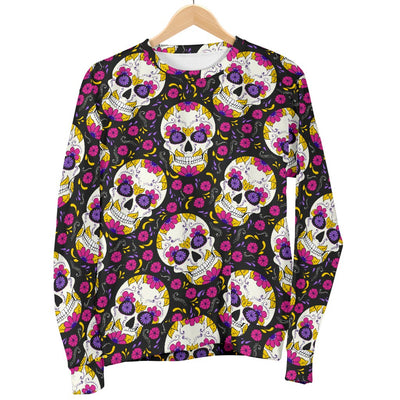 Sugar Skull Floral Pattern Women Crewneck Sweatshirt