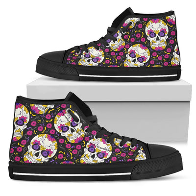 Sugar Skull Floral Pattern Women High Top Shoes