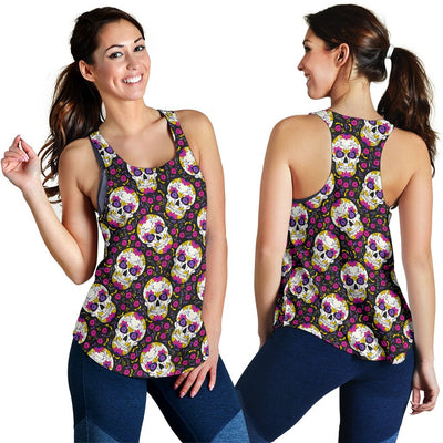 Sugar Skull Floral Pattern Women Racerback Tank Top