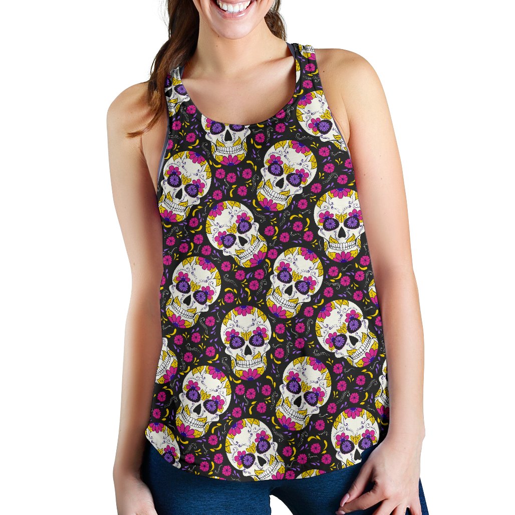 Sugar Skull Floral Pattern Women Racerback Tank Top