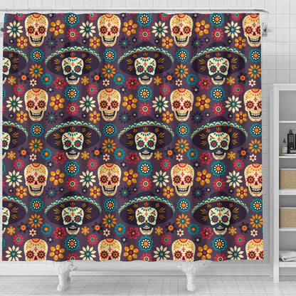 Sugar Skull Maxi Can Pattern Shower Curtain
