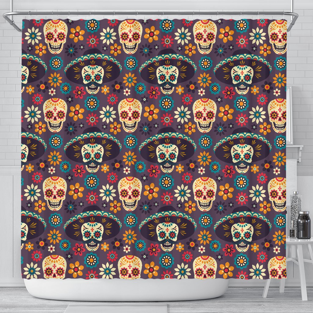 Sugar Skull Maxi Can Pattern Shower Curtain