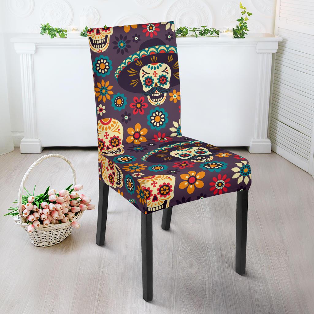 sugar skull Maxican Pattern Dining Chair Slipcover-JORJUNE.COM