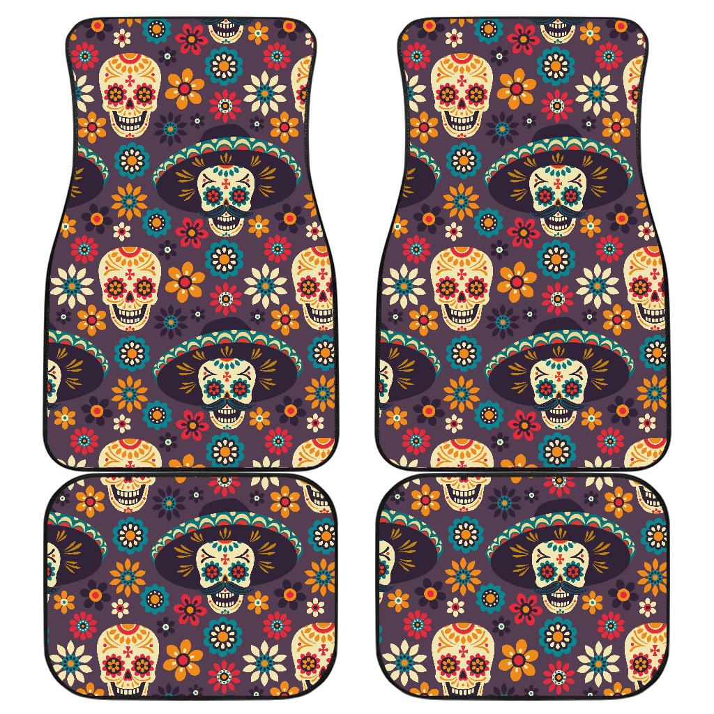 sugar skull Maxican Pattern Front and Back Car Floor Mats