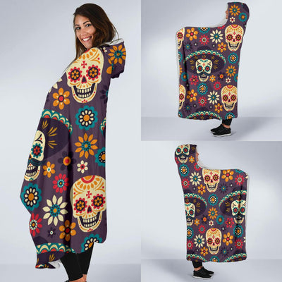 sugar skull Maxican Pattern Hooded Blanket-JORJUNE.COM