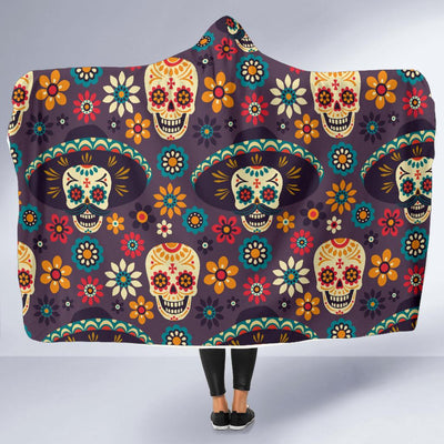 sugar skull Maxican Pattern Hooded Blanket-JORJUNE.COM