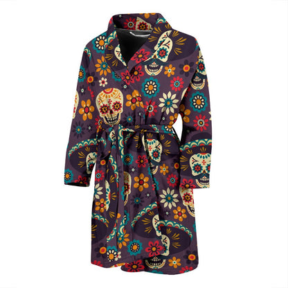 Sugar Skull Maxican Pattern Men Bath Robe