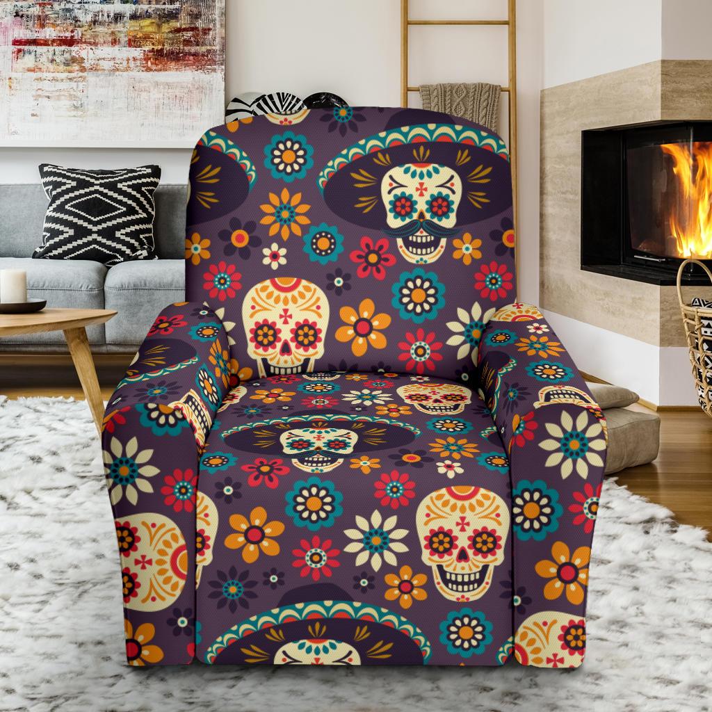 sugar skull Maxican Pattern Recliner Slipcover-JORJUNE.COM