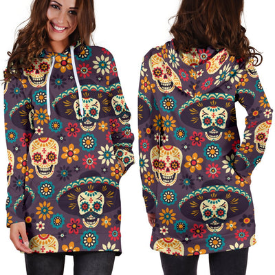 Sugar Skull Maxican Pattern Women Hoodie Dress