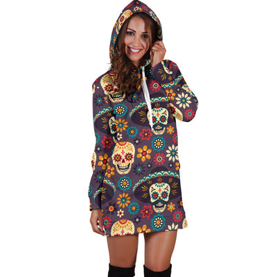 Sugar Skull Maxican Pattern Women Hoodie Dress