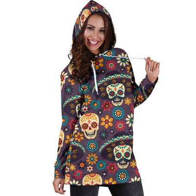 Sugar Skull Maxican Pattern Women Hoodie Dress