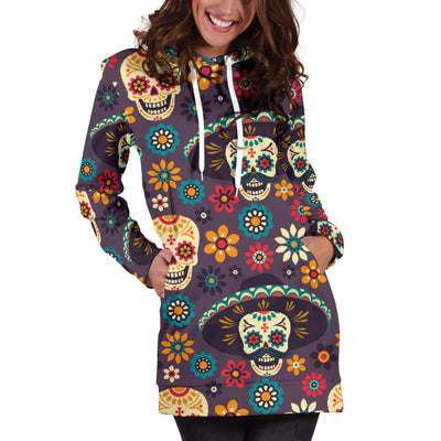 Sugar Skull Maxican Pattern Women Hoodie Dress