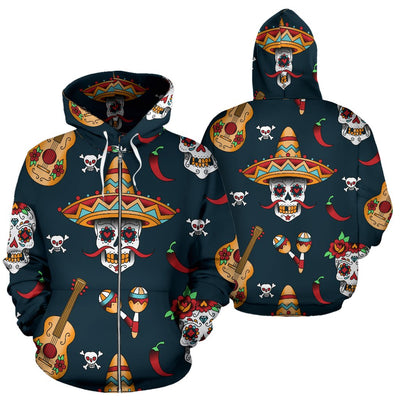 sugar skull Mexican All Over Zip Up Hoodie