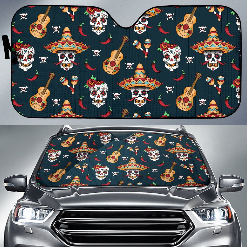 Sugar Skull Mexican Car Sun Shade-JorJune