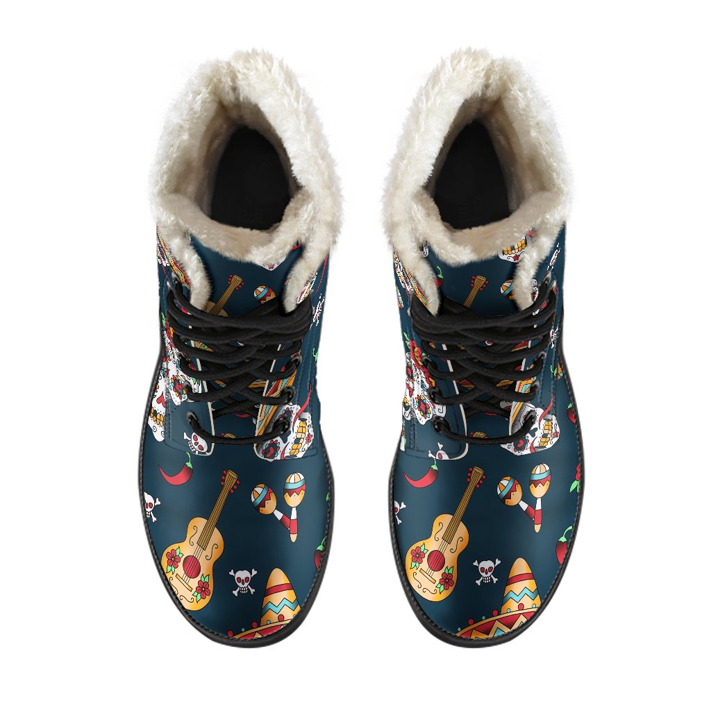 Sugar Skull Mexican Faux Fur Leather Boots