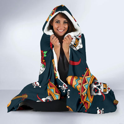 sugar skull Mexican Hooded Blanket-JORJUNE.COM