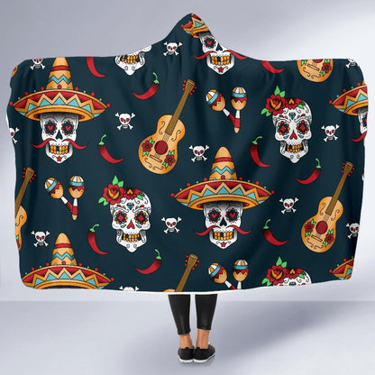 sugar skull Mexican Hooded Blanket-JORJUNE.COM