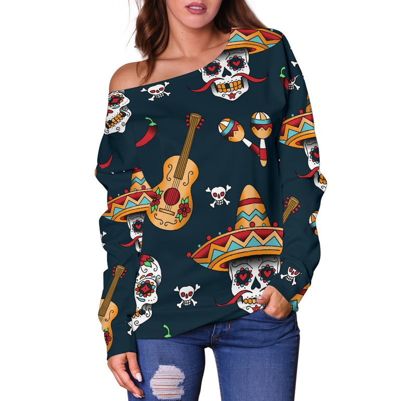 Sugar Skull Mexican Off Shoulder Sweatshirt