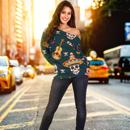 Sugar Skull Mexican Off Shoulder Sweatshirt