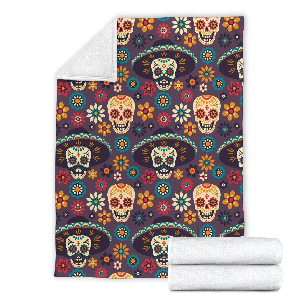 Sugar Skull Mexican Pattern Fleece Blanket