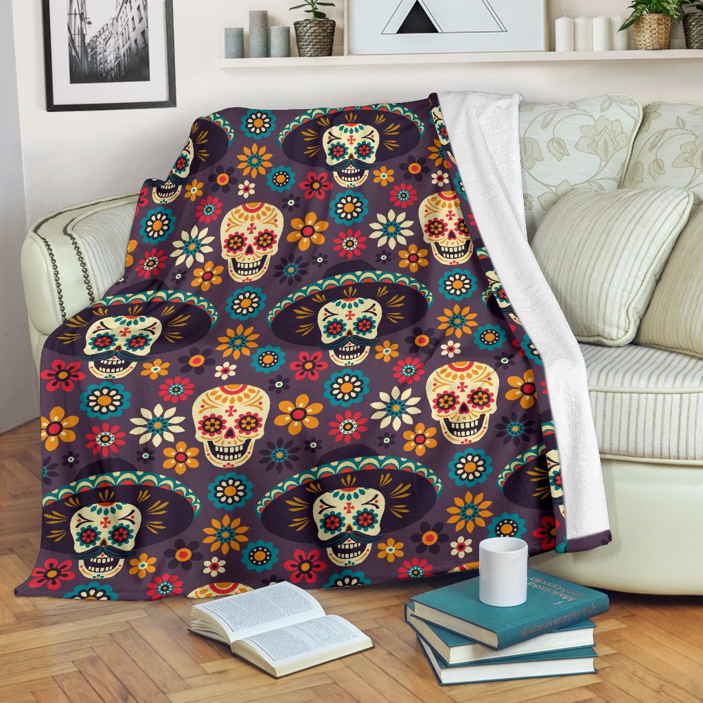 Sugar Skull Mexican Pattern Fleece Blanket