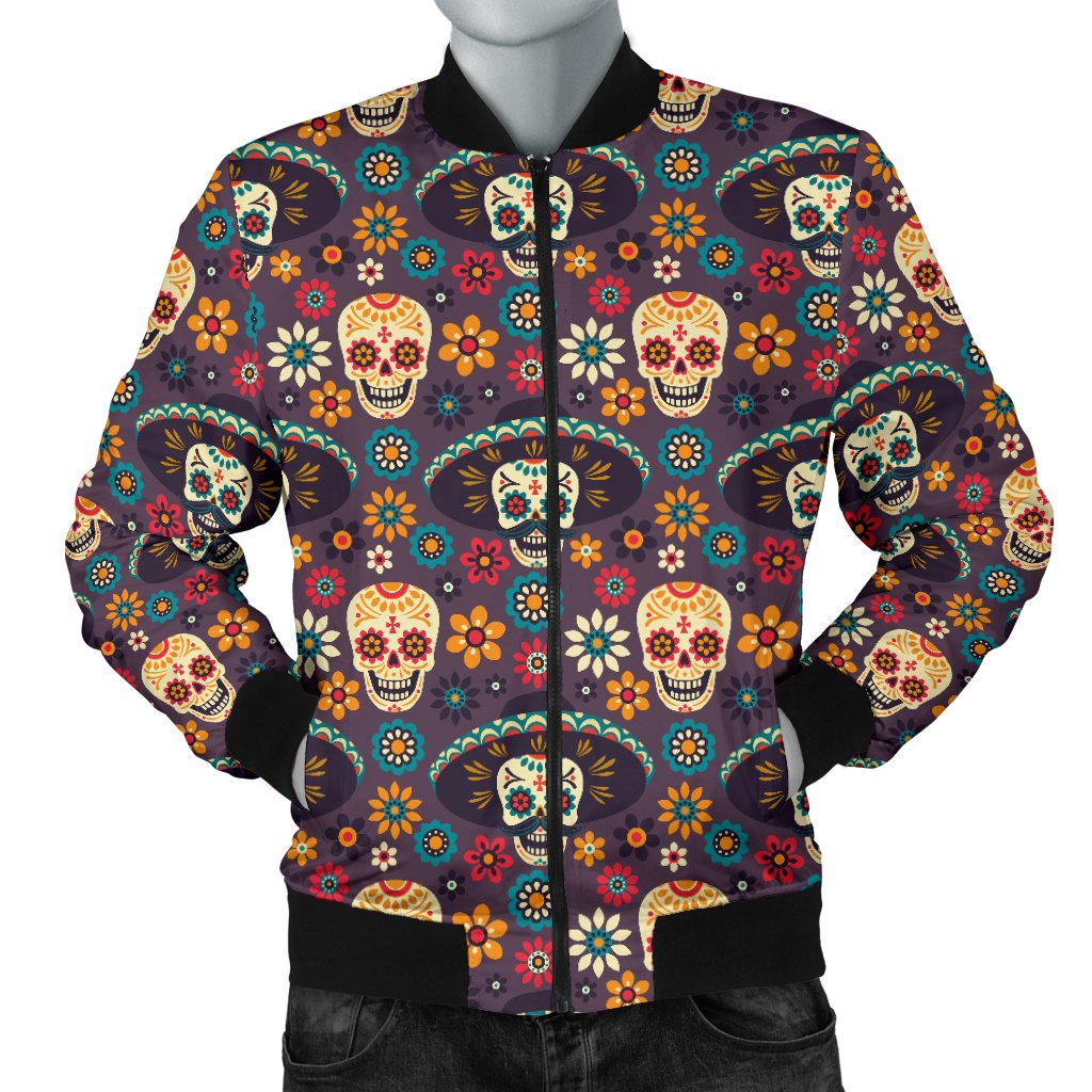 Sugar Skull Mexican Pattern Men Casual Bomber Jacket